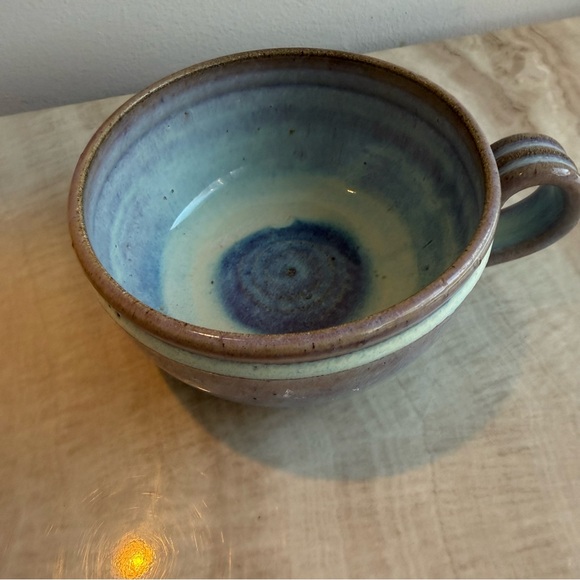 Handcrafted Ceramic Soup Mug in Blue and Brown by Iris Minc - Picture 10 of 11